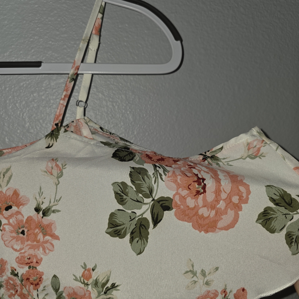 Source Unknown White Floral Ruffle Sundress with Coral Roses - Picture 3 of 3